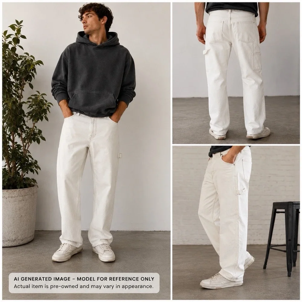 Abercrombie & Fitch Loose Carpenter Jeans Men's 28x30 White Utility Denim EUC